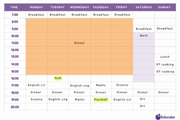 Example revision calendar