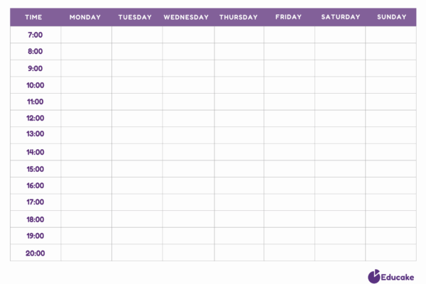 Revision calendar template with times